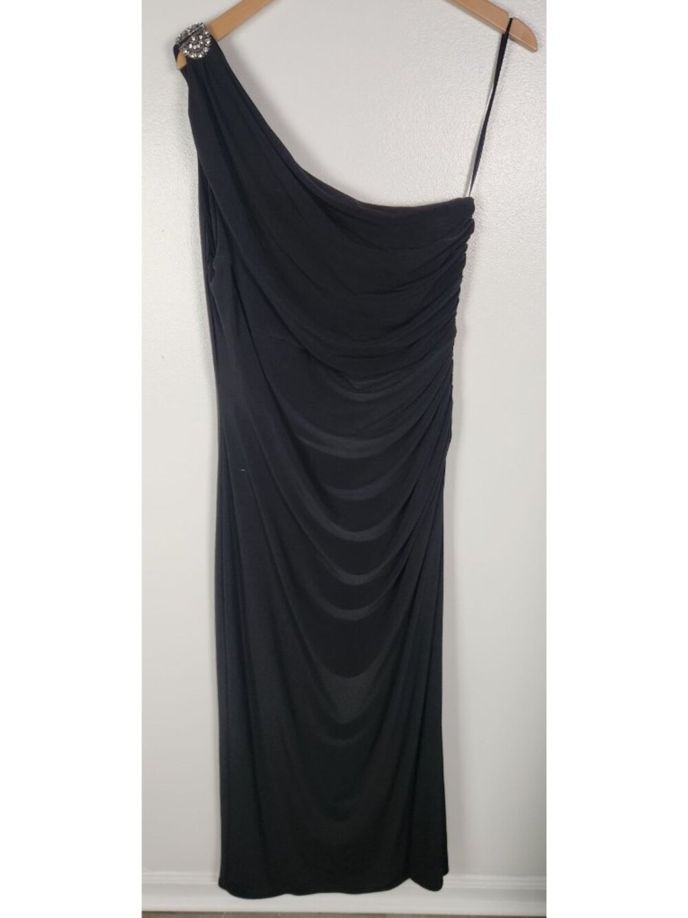 Laruen Ralph Lauren Evening Women's Sz. 16W Black Ruched One Shoulder Dress